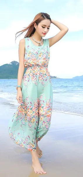 Bohemian Floral Chiffon Maxi Dress for Women