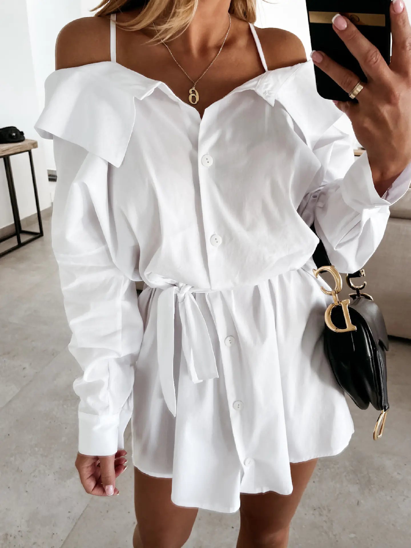 Simple Solid Color Tied Dress for Women