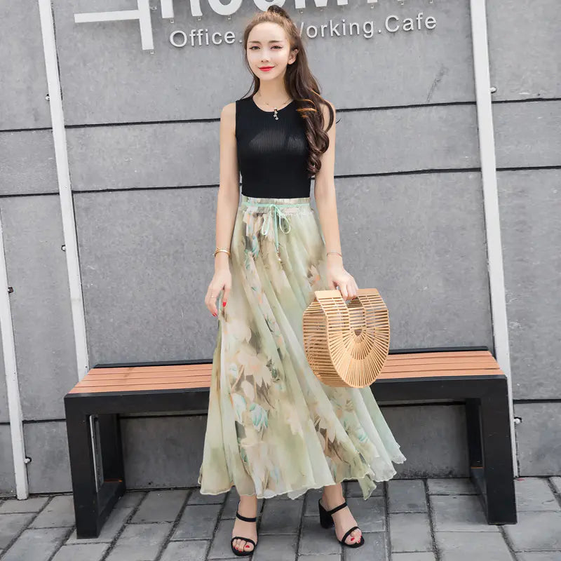 Women's High-Waisted A-Line Printed Skirt