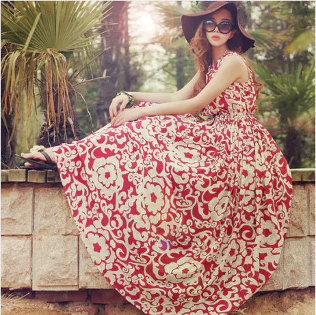 Bohemian Floral Chiffon Maxi Dress for Women