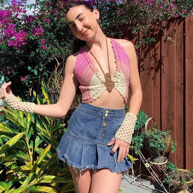 High-waisted Pleated Skirt with Raw Edges