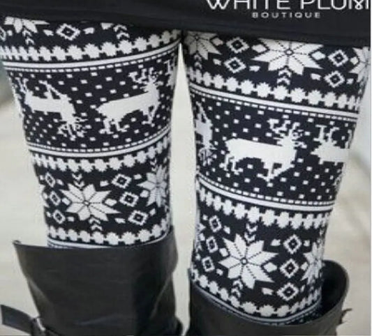 Christmas Print Plus Size Stretch Pants with Reindeer
