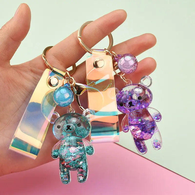 Glitter Bear Quicksand Acrylic Keychain for Couples