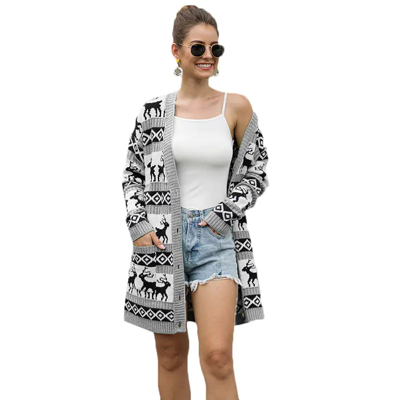 Christmas Reindeer Cardigan Sweater for Women