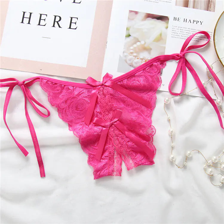 Lace-Trimmed Open-Crotch T-Back Panties for Women