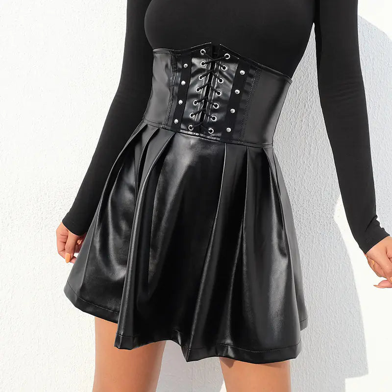 High-Waisted Pleated Skirt with Tie Waist Detail