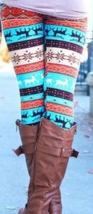 Christmas Print Plus Size Stretch Pants with Reindeer