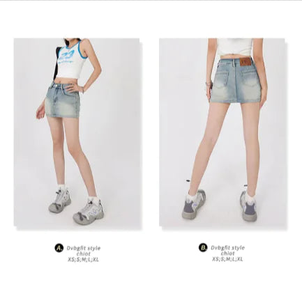 High Waist Denim A-Line Skirt