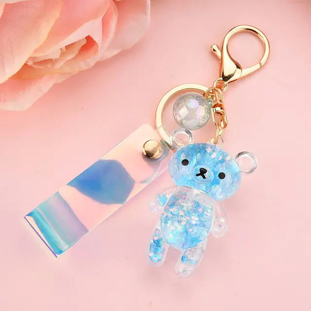 Glitter Bear Quicksand Acrylic Keychain for Couples