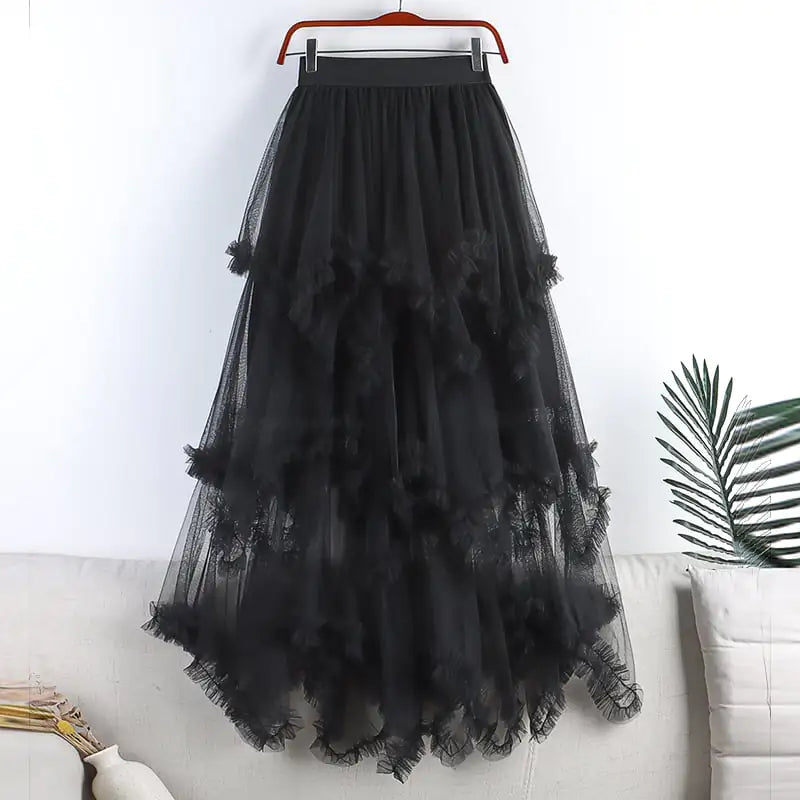 Women's High Waist Irregular Mesh Half-Length Skirt