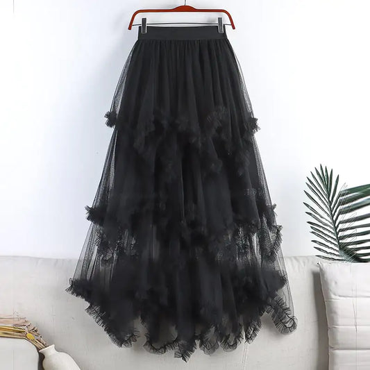 Women's High Waist Irregular Mesh Half-Length Skirt