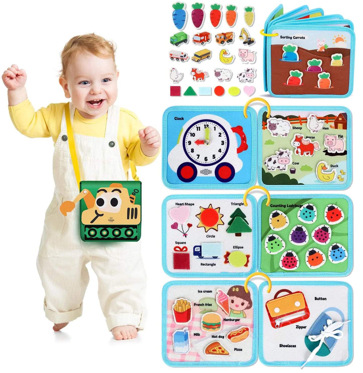 Lehoo Castle Montessori Busy Board for Toddlers 2-4 Busy Book for Toddlers 1-3 Activity Books for Airplane Car 2 Year Old Girl Toys Gift Sensory Travel Toys Preschool Learning Busy Book (Green)