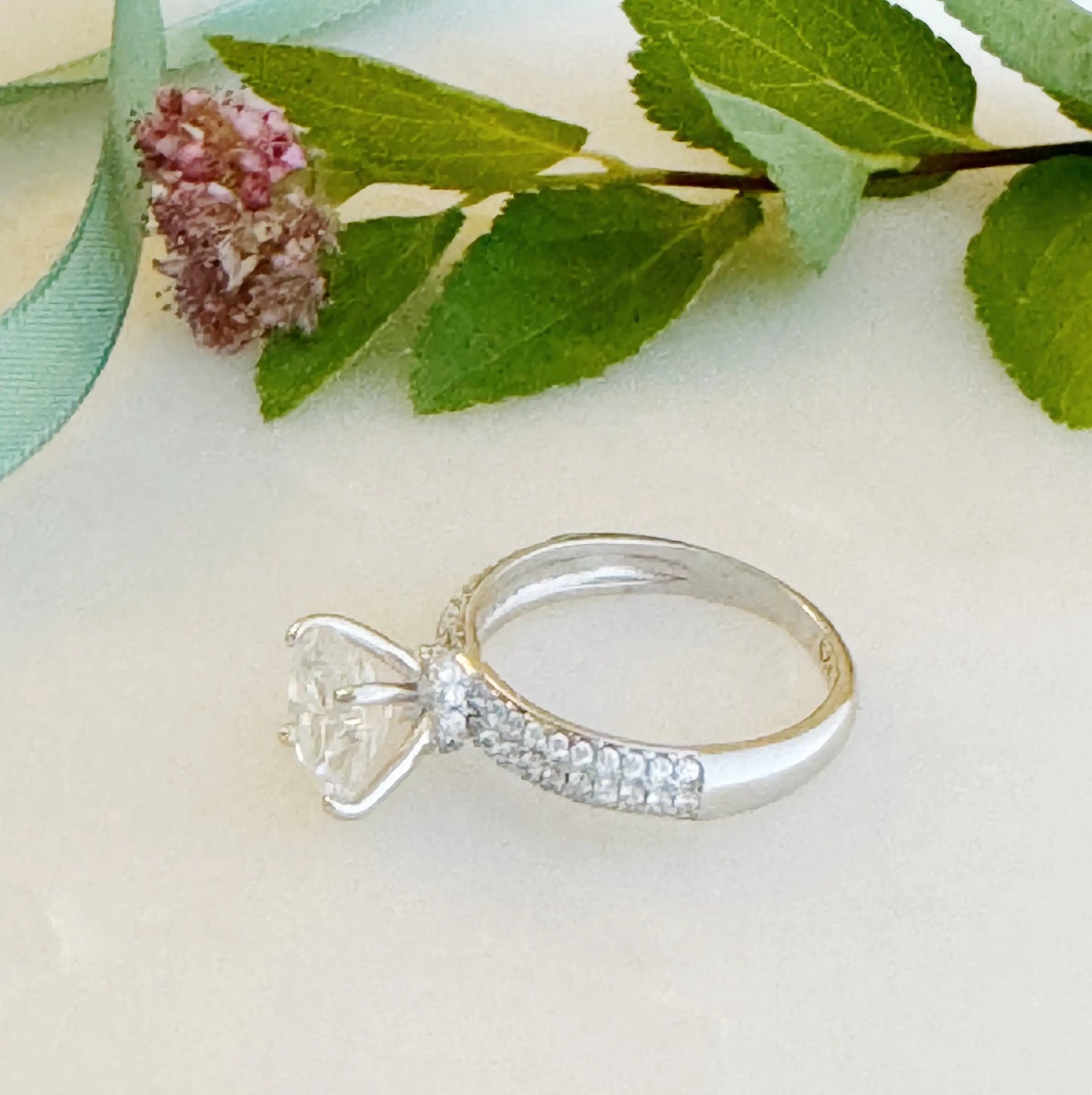 Hidden Halo Round Cut Moissanite Engagement Ring