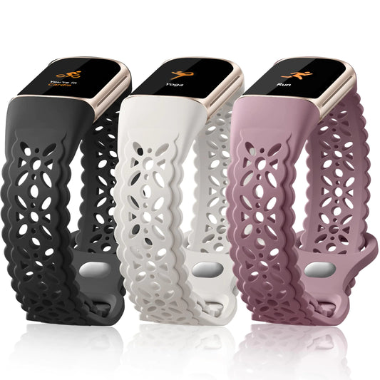 Maledan Compatible with Fitbit Charge 6 Bands for Women/Fitbit Charge 5 Bands Stylish Lace Floral Pattern Soft Breathable Sport Bands Waterproof Replacement Wristband for Fitbit Charge 5/ Charge 6