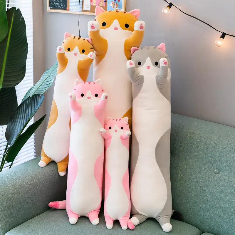 Long Cat Plush Pillow - Cartoon Cat Cuddle Toy