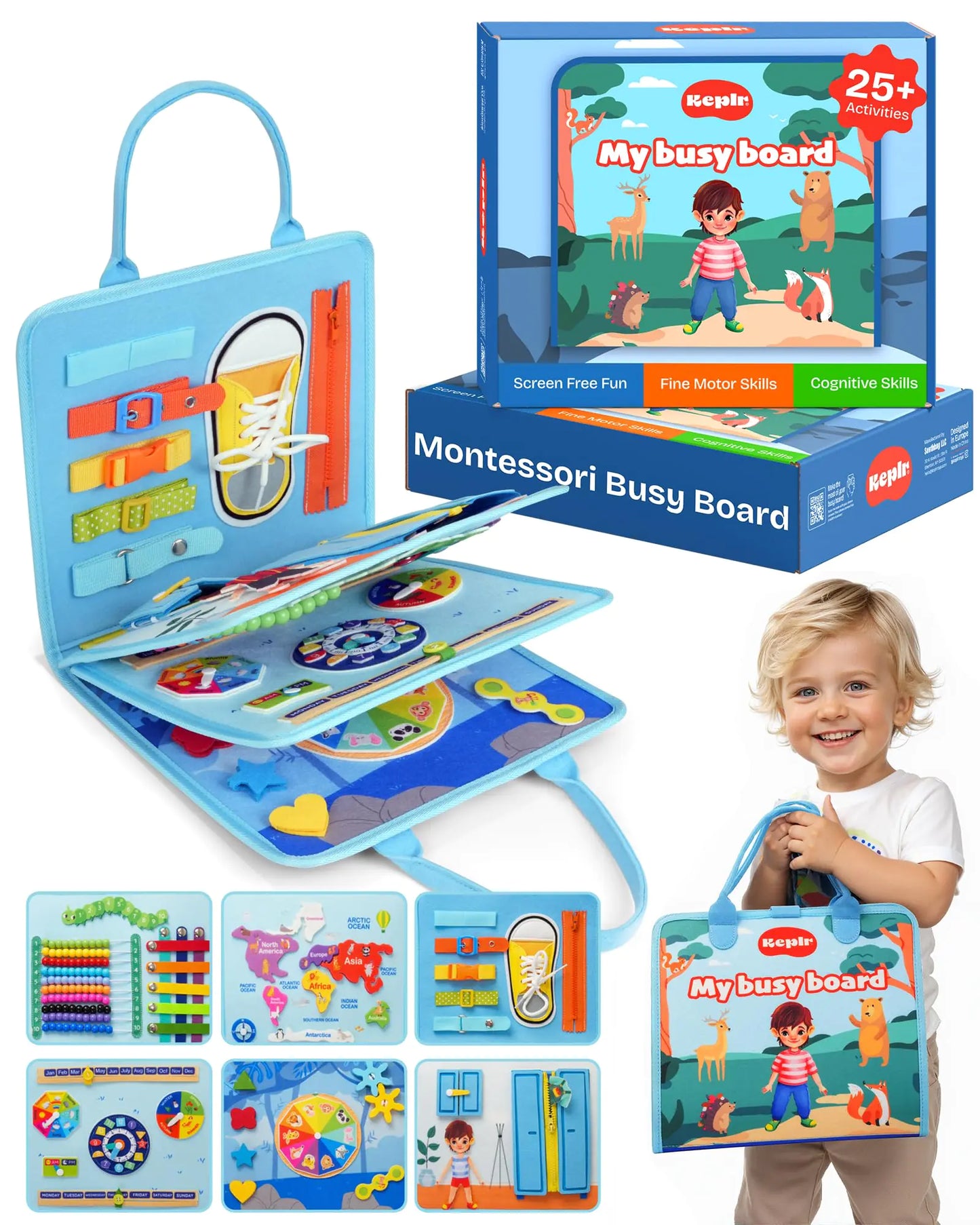 Montessori Toddler Toy Busy Board Interactive Baby Books and Toddler Busy Book Travel-Friendly Sensory Activity Book Enhancing Fine Motor Skills