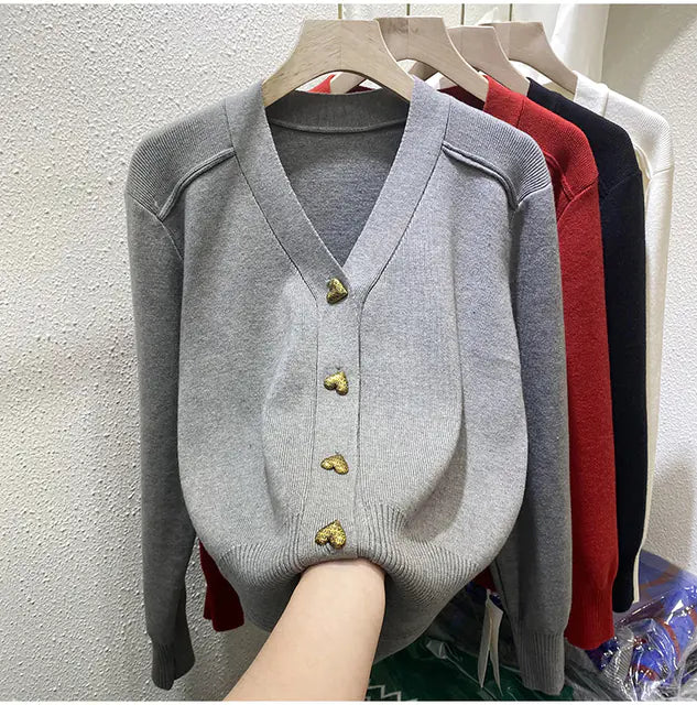 Women's V-Neck Cashmere Knitted Cardigan Sweater