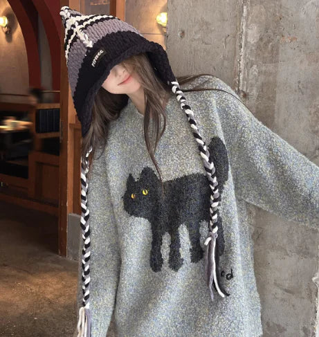 Embroidered Reindeer Knit Christmas Sweater