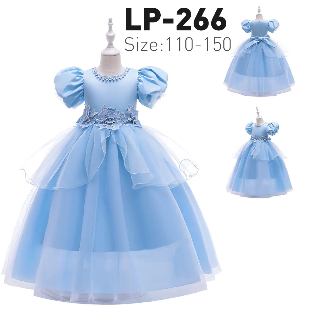 New Frozen Princess Dress with Embroidery and Puff Sleeves