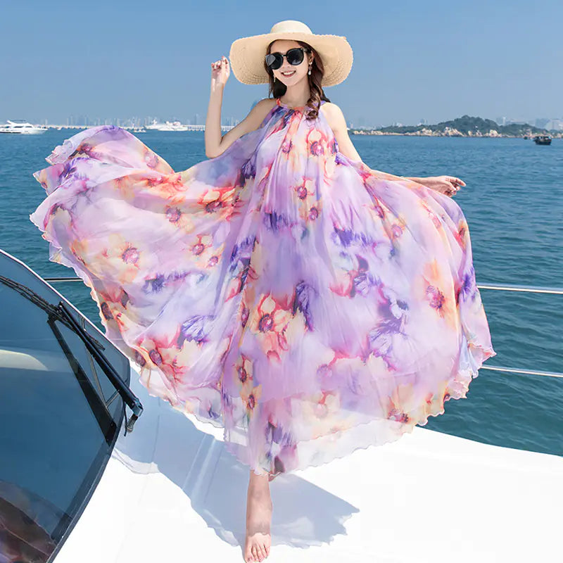 2019 Bohemian Floral Chiffon Maxi Dress for Plus Size
