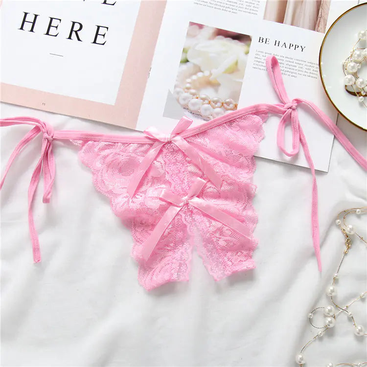 Lace-Trimmed Open-Crotch T-Back Panties for Women