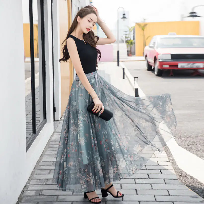 Women's High-Waisted A-Line Printed Skirt