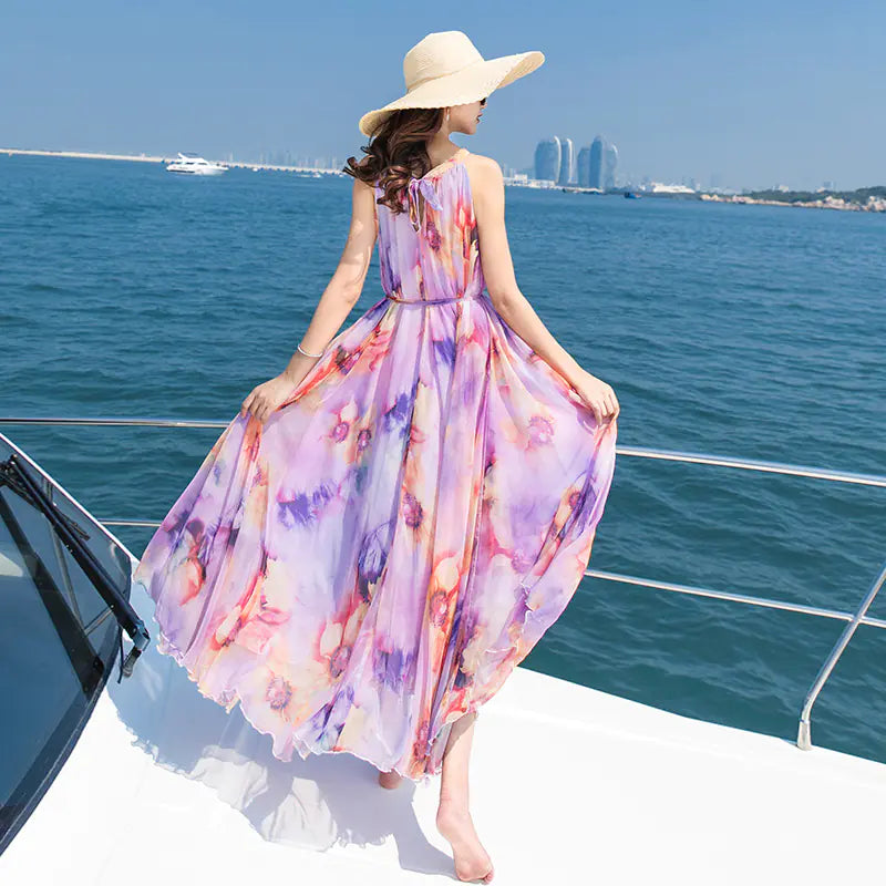 2019 Bohemian Floral Chiffon Maxi Dress for Plus Size