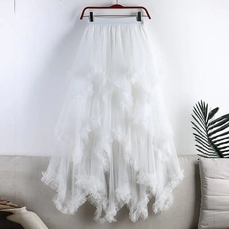 Women's High Waist Irregular Mesh Half-Length Skirt