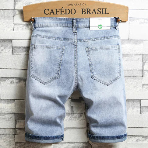 Men's Embroidered Stretch Denim Five-Point Shorts