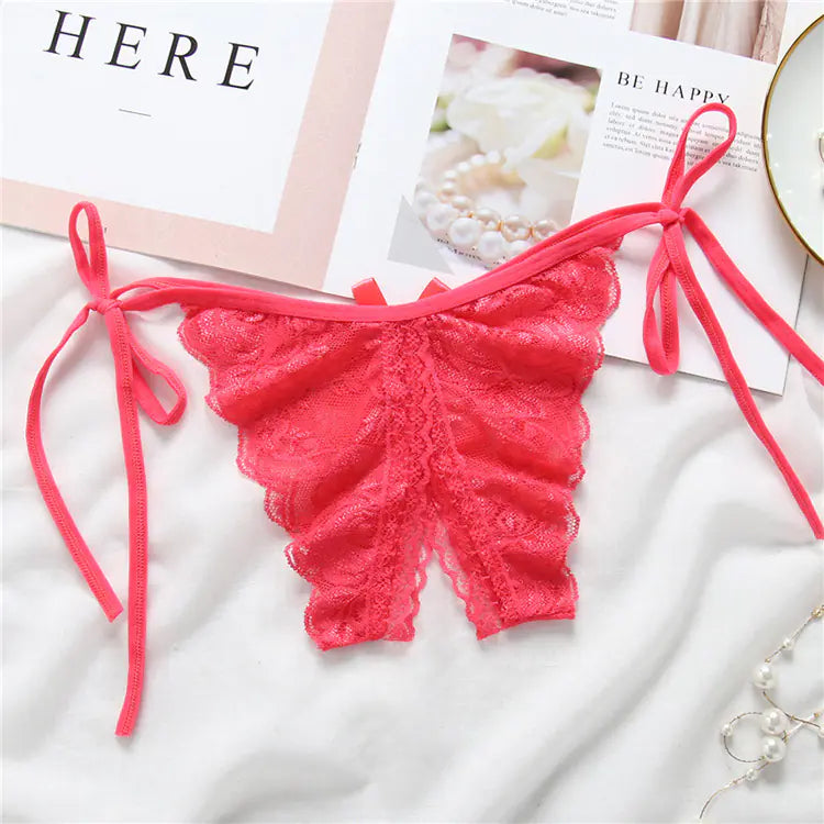 Lace-Trimmed Open-Crotch T-Back Panties for Women