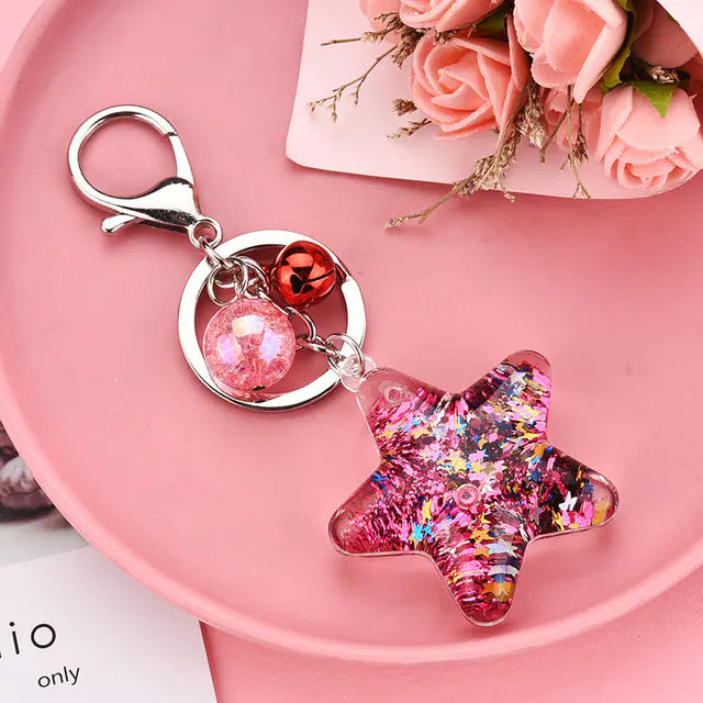 Acrylic Star Sequin Keychain with Liquid Glitter