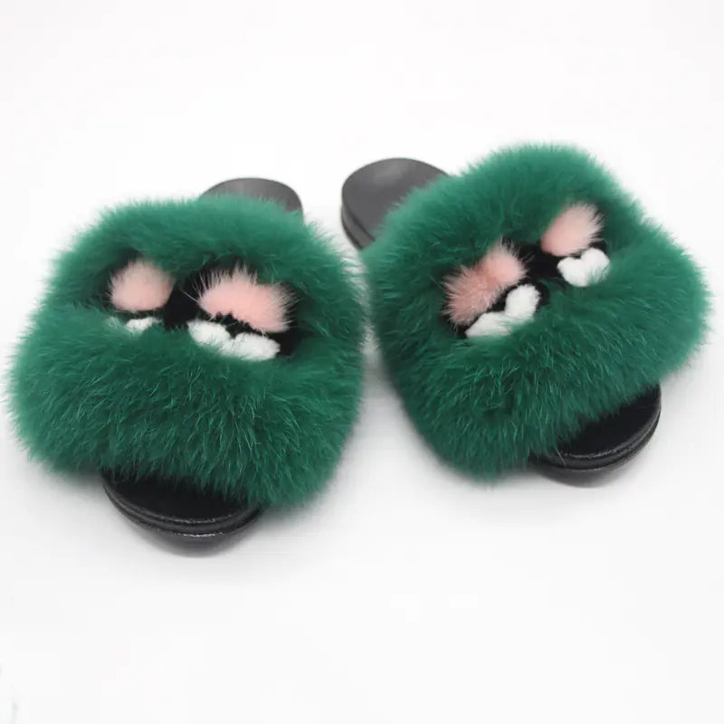 Fashion Faux Fur Slippers for Women - Non-Slip Design