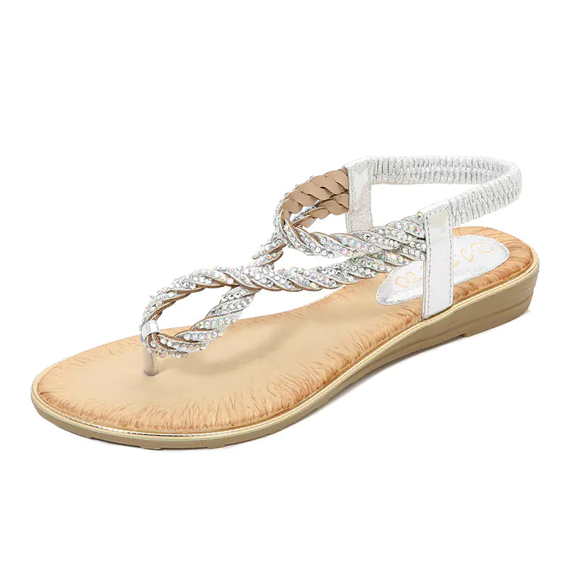 U-Shaped Rhinestone Flip Flop Sandals for Women