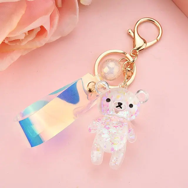 Glitter Bear Quicksand Acrylic Keychain for Couples