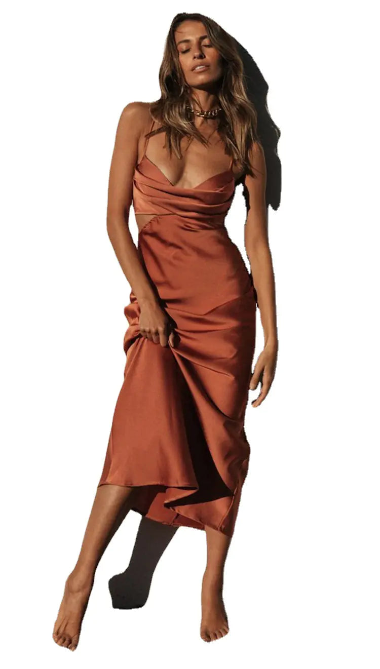New Fashion Solid Color Backless Maxi Dress for Women