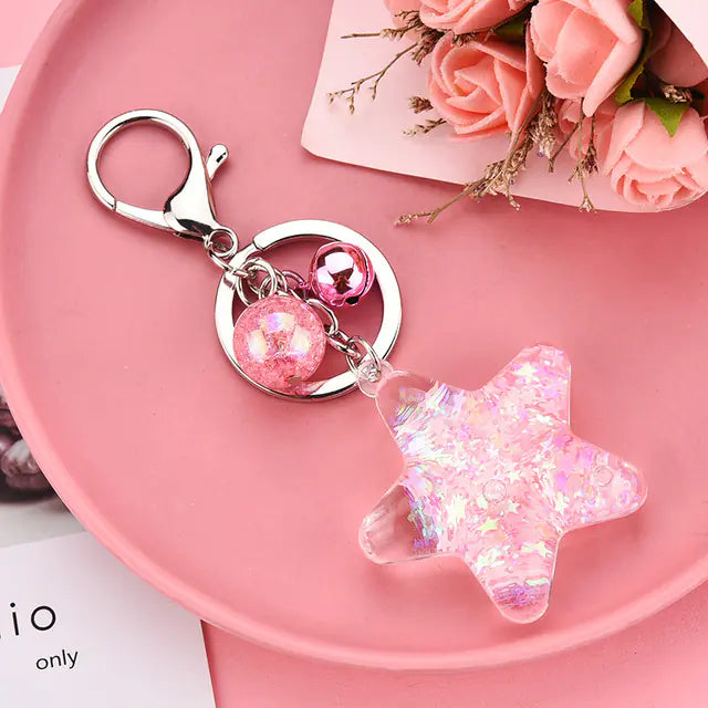 Acrylic Star Sequin Keychain with Liquid Glitter