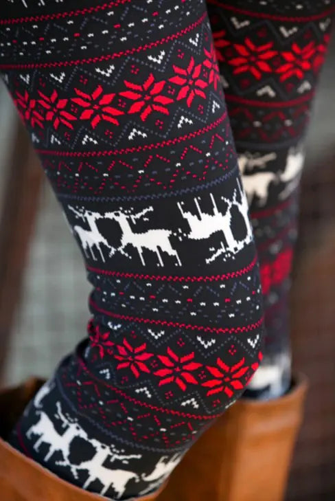 Christmas Print Plus Size Stretch Pants with Reindeer