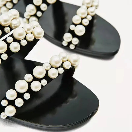 Casual Women's Flat Open-toe Sandals with Pearls