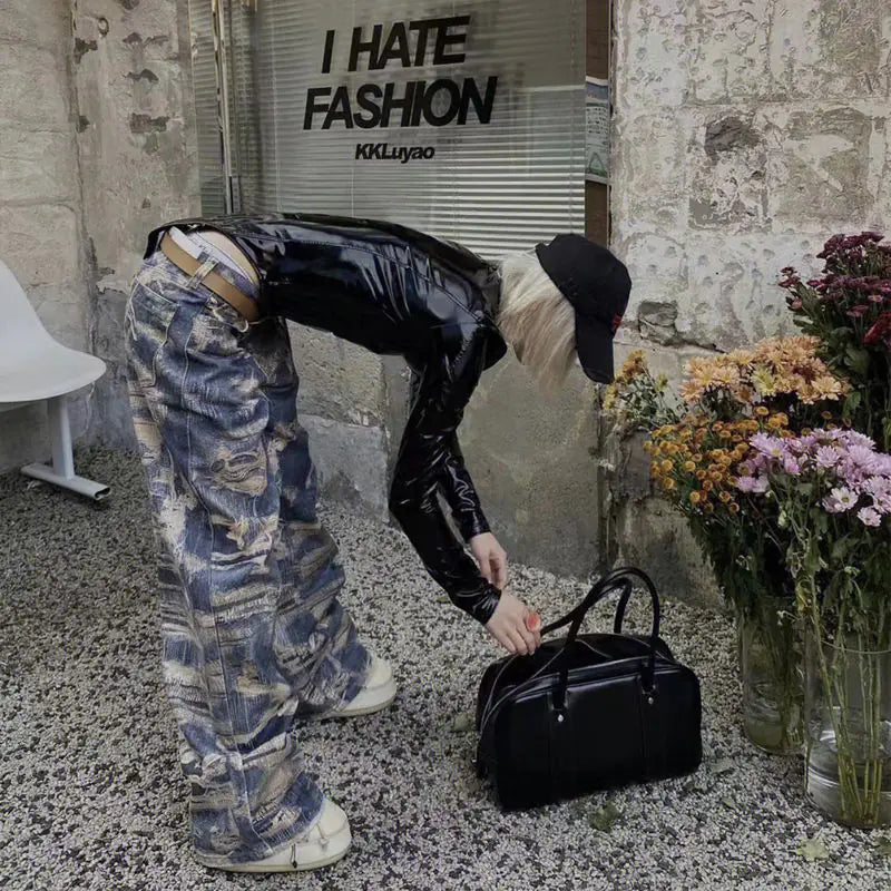 Men's Casual Digital Print Distressed Jeans