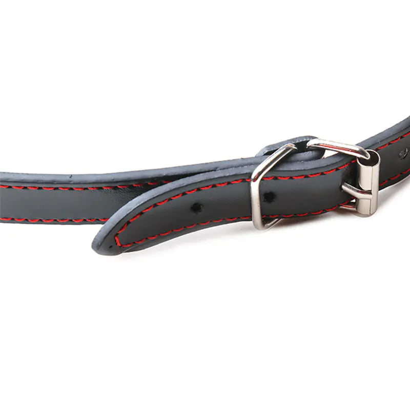 Black Leather Mouth Gag with Red Lines, Adult Toy