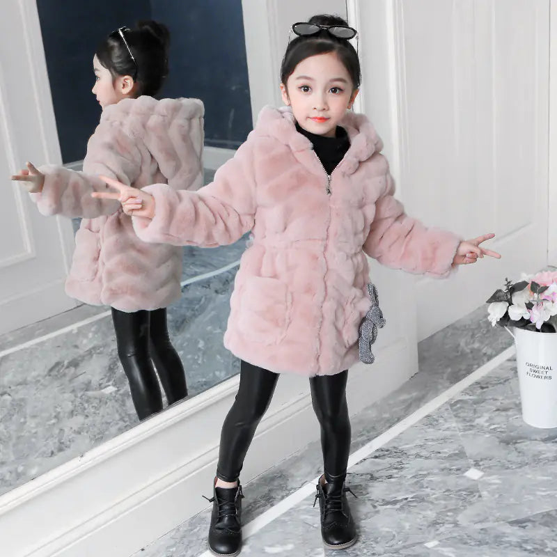 Girls' Thickened Imitation Fur Coat for Autumn/Winter