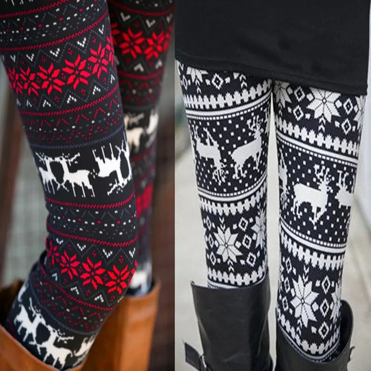 Christmas Print Plus Size Stretch Pants with Reindeer