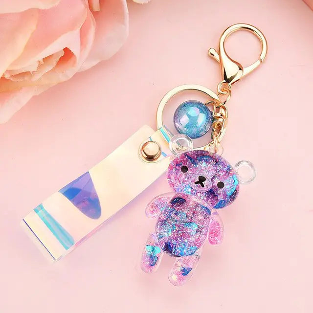 Glitter Bear Quicksand Acrylic Keychain for Couples