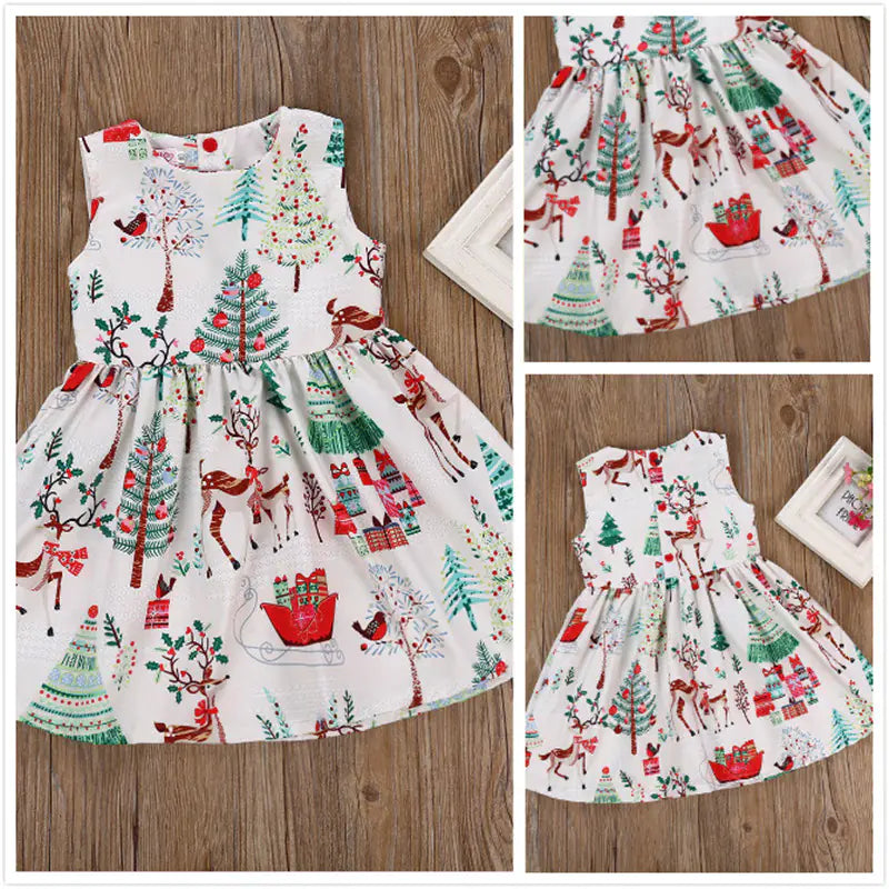 Sleeveless Dress with Christmas Reindeer Print