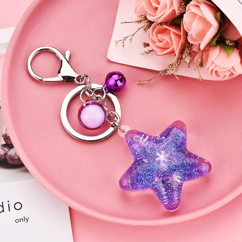 Acrylic Star Sequin Keychain with Liquid Glitter