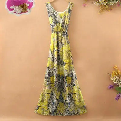 Bohemian Floral Chiffon Maxi Dress for Women