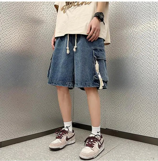 Men's Denim Shorts - Popular Five-Point Overalls