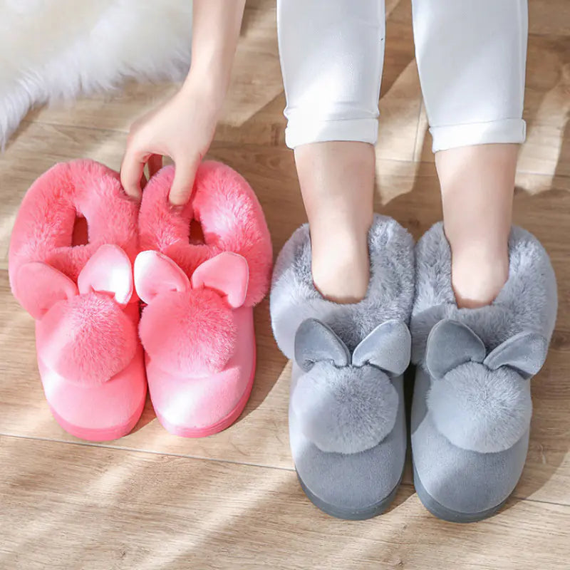 Cute Rabbit Cotton Slippers for Women - Warm and Non-Slip