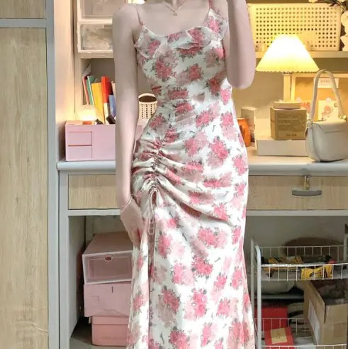 Floral Chiffon Dress for Women - Short Sleeve V-Neck