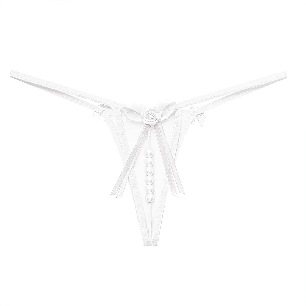 Lace-Trimmed T-Back Panties with Pearl Massage Details